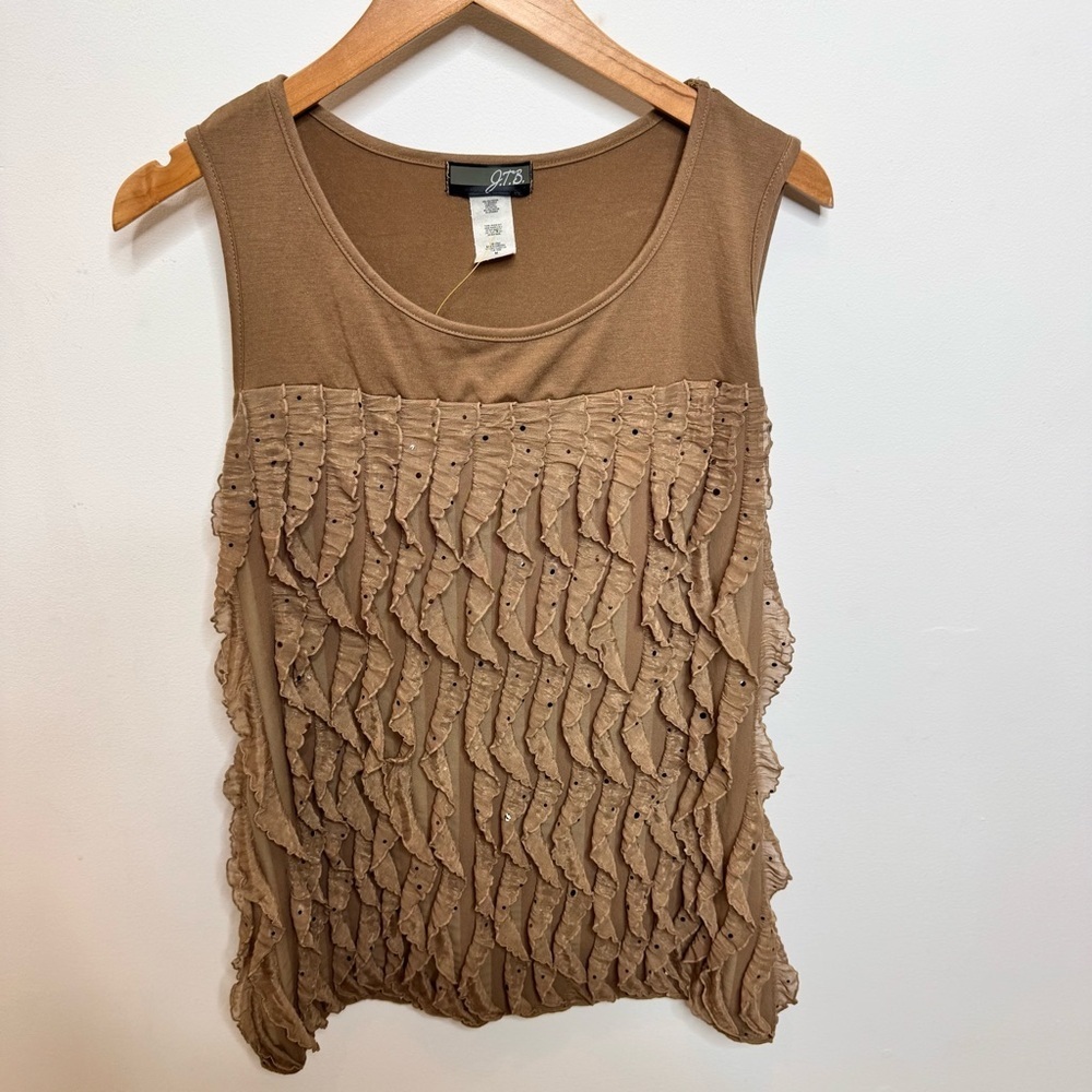 Y2K Sleeveless Ruffle Front Tank Top in Brown